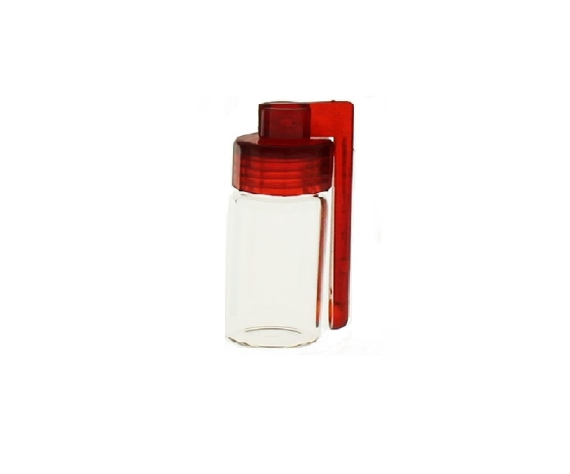 small snorting bottle with side spoon red
