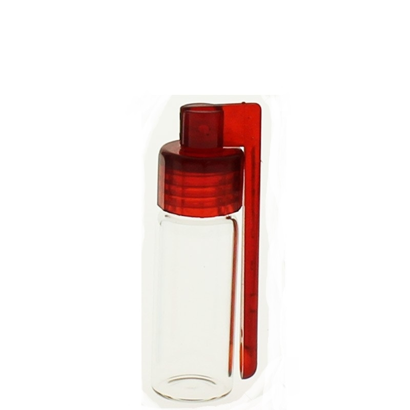 large glass vial snuff bottle snorting ket sniffer spoon red