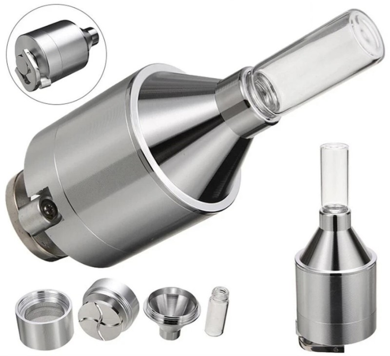 powder grinder with glass bottle