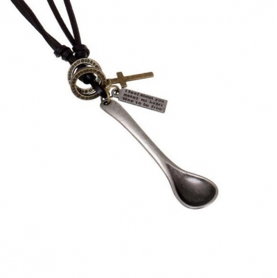 large unisex snorting spoon on leather strap